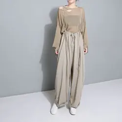 Monos de encaje ajustable para mujer, Pelele de lino y algodón, de talla grande, con tirantes laterales holgados, informales, de pierna ancha con espalda descubierta