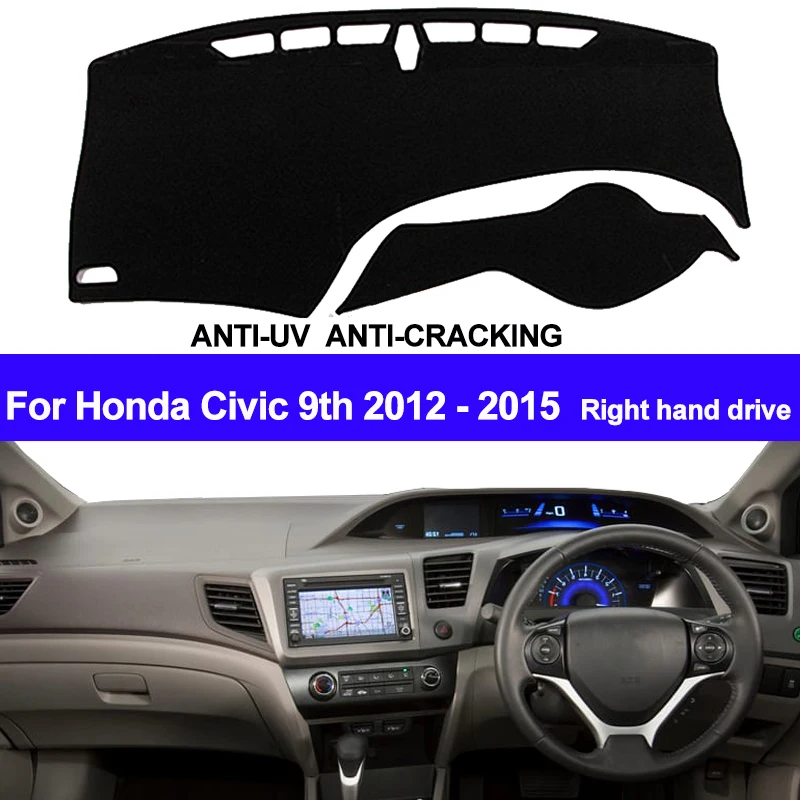 Autoly Black Dashboard Cover Shield Sun Carpet Pad Custom for 2012-2015 9th Gen Honda Civic