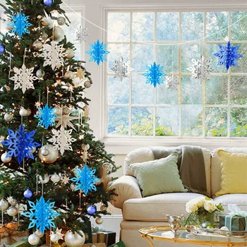 

3D Snowflake Ornaments Merry Christmas Decoration For Home 2020 Navidad Natal Cristmas Tree Decor Xmas Gift Happy New Year 2021