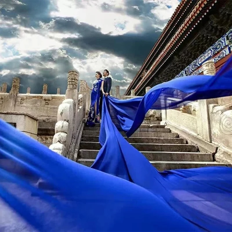 5 Meters Wedding Picture Bridal Extra Long 3M 5M Royal Blue Soft Mesh Tulle Lace Veil Women Bride Veils 300CM 500CM Without Comb