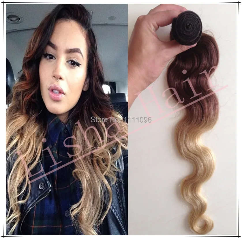 2 Tone Ombre Colored Virgin Brazilian Humn Hair Weave Bundles On