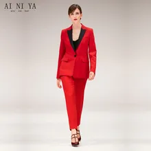 Women Pant Suits Formal Black Notched Lapel Suits For Women One Button Business Women Suits Ladies
