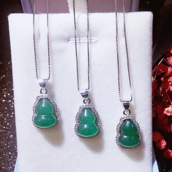 

New Arrival Vintage Style Elegant Green Gourd Pendant Real 925 Sterling Silver Fashion Designer Women Necklace