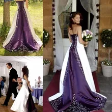 Белое фиолетовое вышитое Соборное свадебное платье трапециевидной формы в деревенском стиле, модные халаты для невесты, уникальная шнуровка на спине