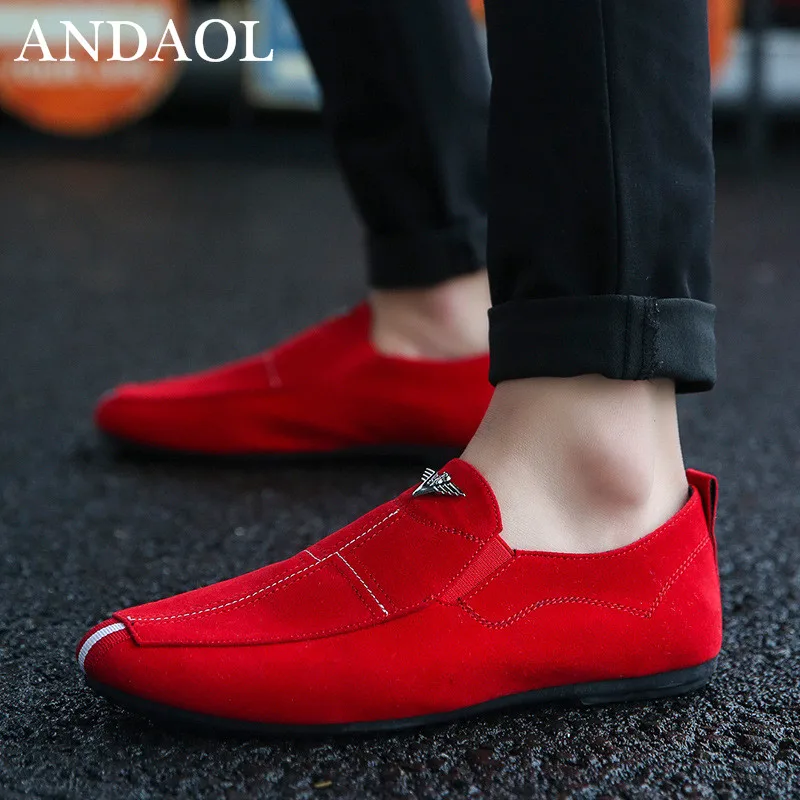 

ANDAOL Men's Canvas Casual Shoes Top Quality Soft Plaid Non-Slip Driving Loafers New Luxury Trend Slip-On Business Office shoes