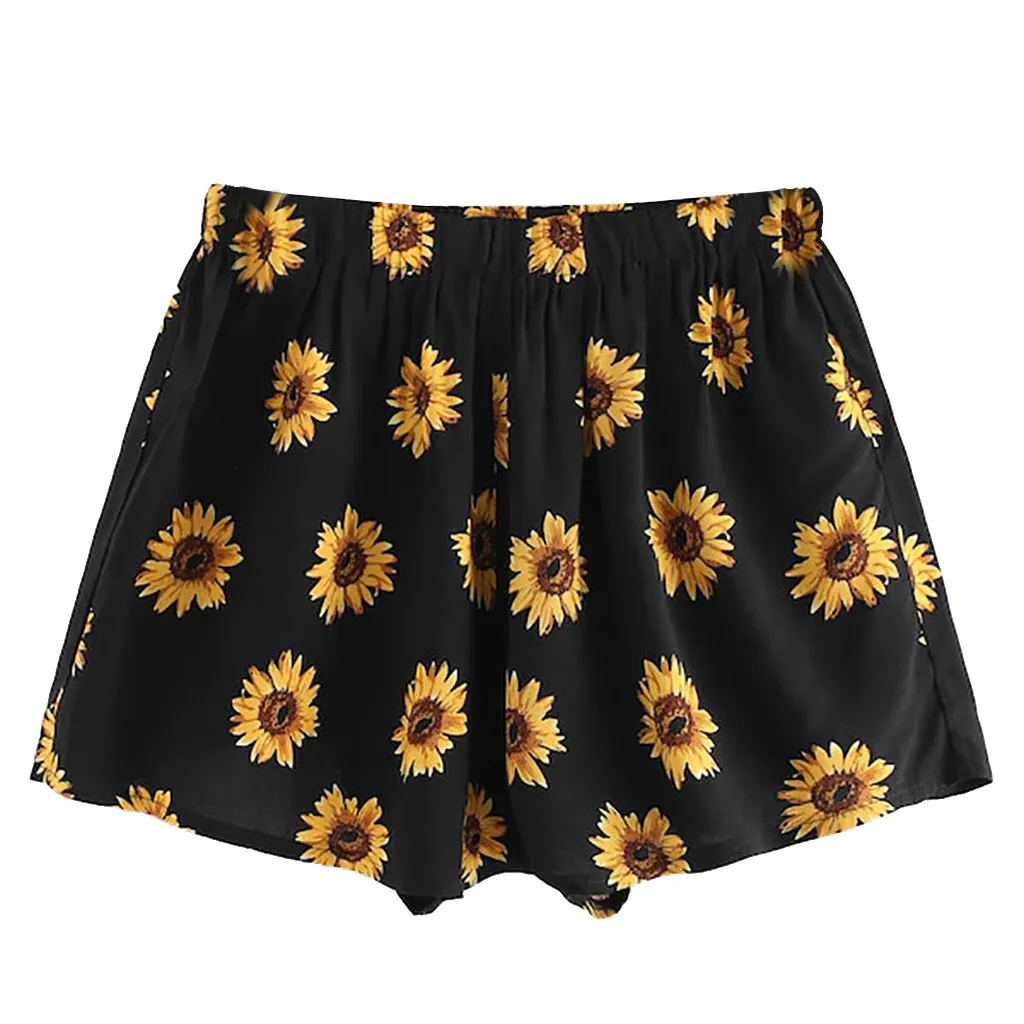 Fashion Women Sexy summer shorts Sunflower Print High Waist drawstring Short Pants Casual loose Shorts