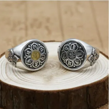 

Male rings 925 sterling silver buddhism ring opening ring men silver accessories Big Rings 20mm
