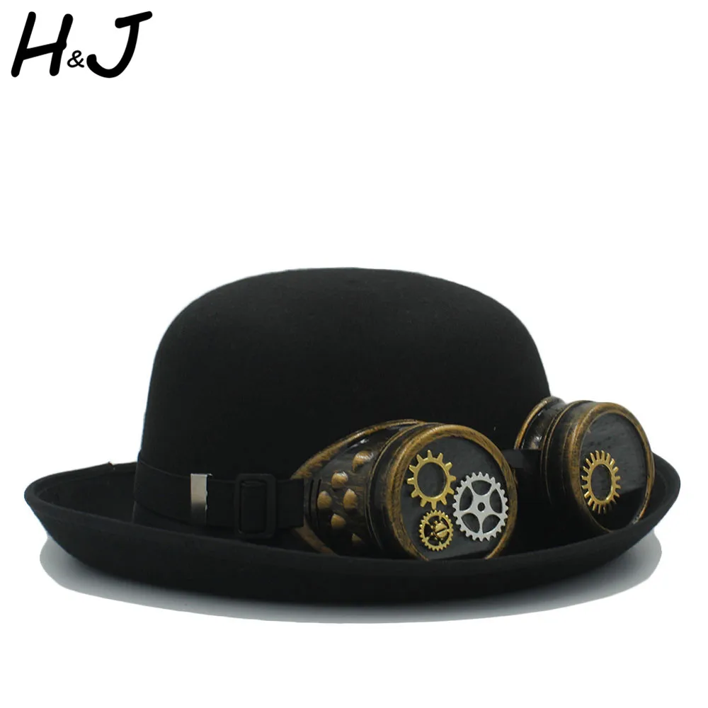 

Women Men Handwork Bowler Steampunk Hat With Gear Glasses Cosplay Steam Punk Fedora Halloween Party Caps