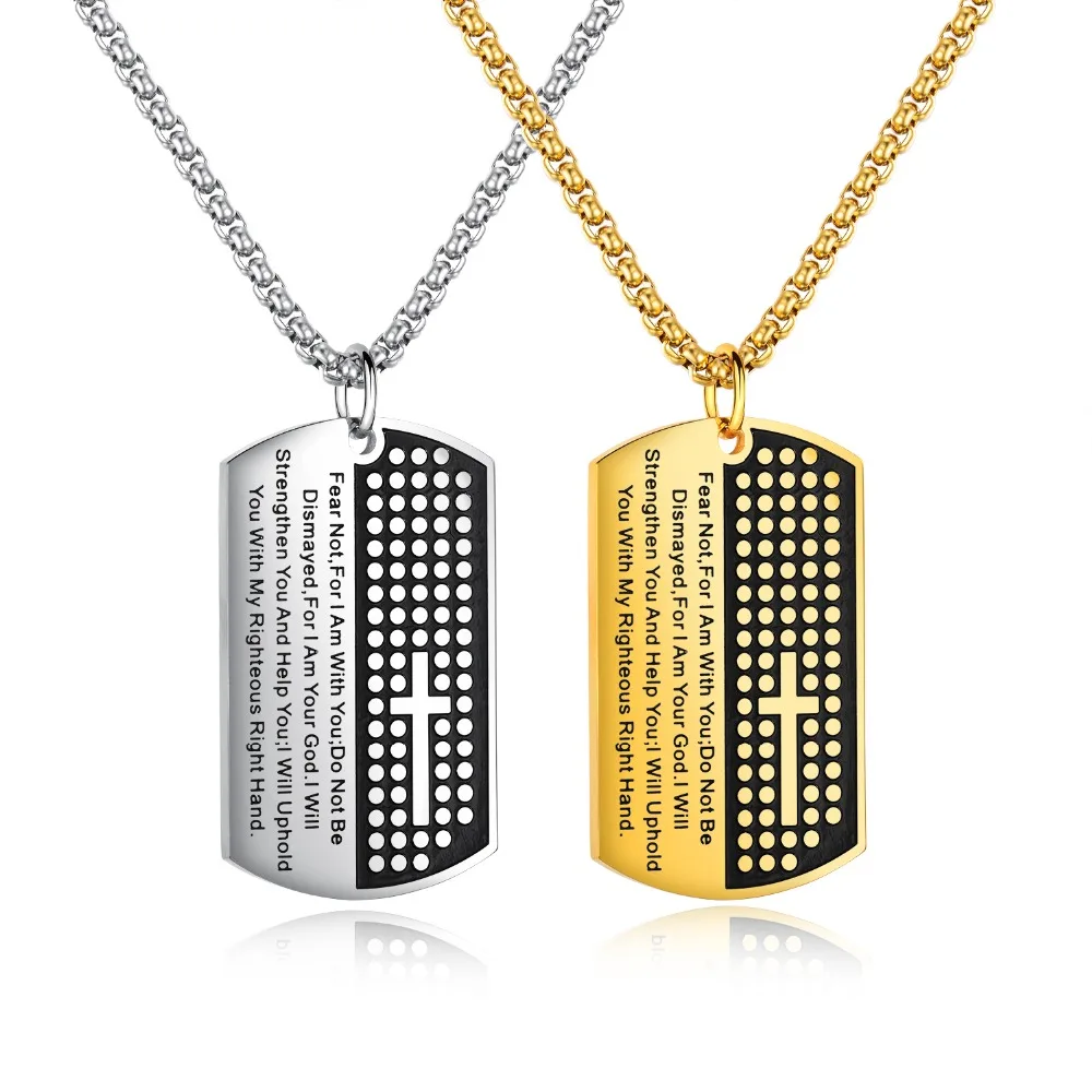 Christian Religious Jewelry Titanium Steel Scripture Tag Men's Necklace Squre Pendant 2018 | Украшения и аксессуары