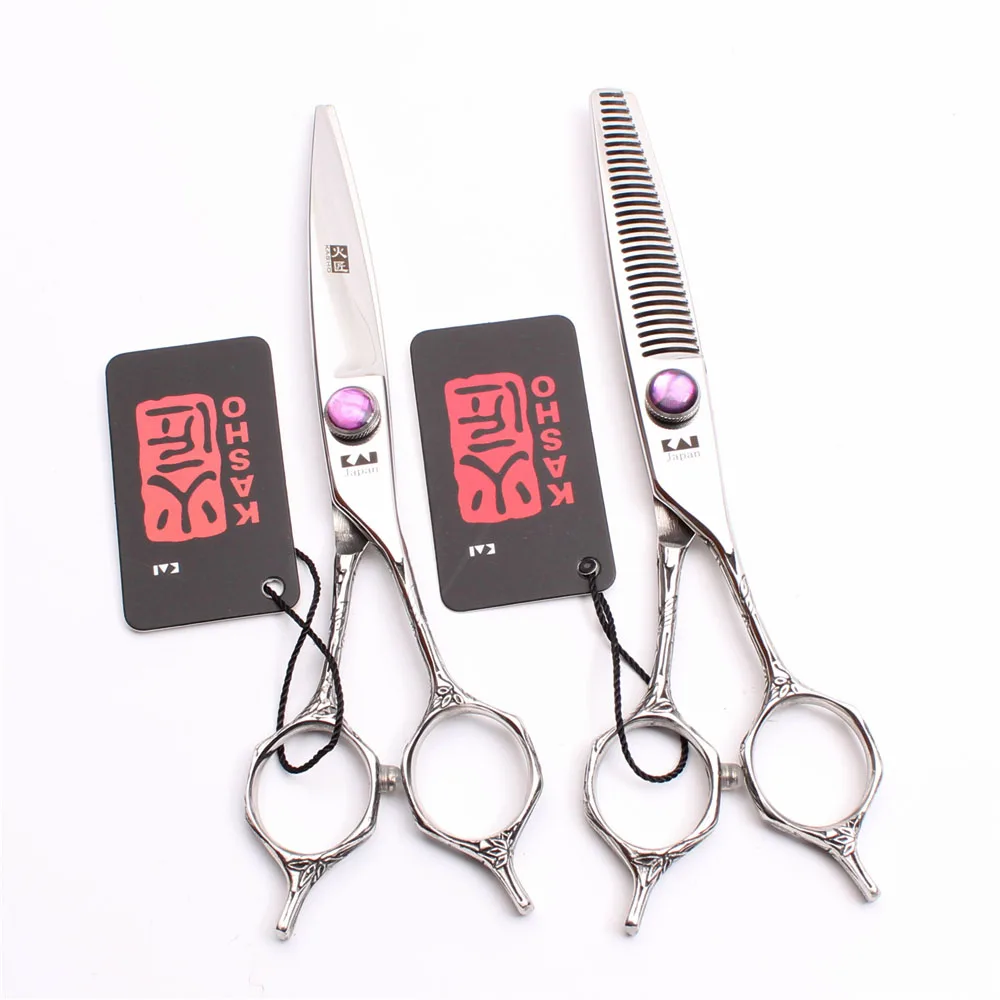

6" 17.5cm 440C Kasho Professional Hairdressing Scissors Cutting Shears Thinning Scissors Barber Shears Salon Hair Scissors H9018