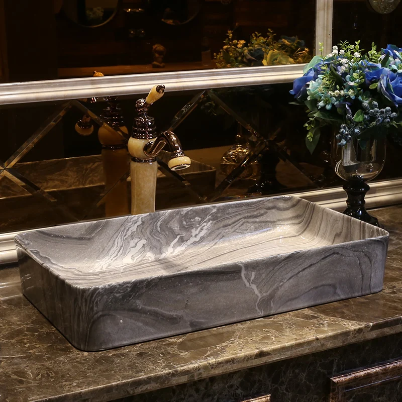 Rectangular China Artistic Europe Style Counter Top porcelain wash basin bathroom sinks ceramic art bathroom wash basin (1)