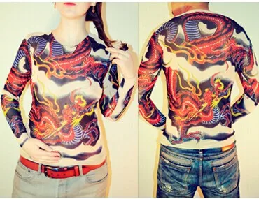 

Free Shippping 2018 New Fashion Punk Mesh Tattoo T-Shirts Mens