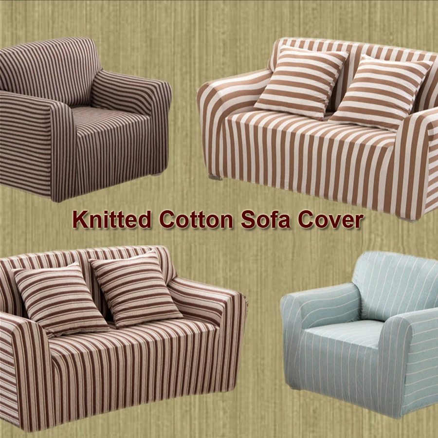 Knitted Cotton Striped Sofa Cover Couch Spendex Stretch Sofa Cover