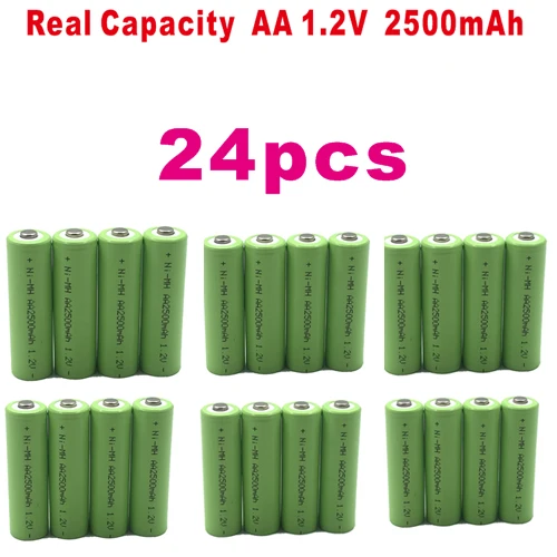 Lanzhd 2500mAh AA Аккумуляторная батарея 2A NiMH батарея 1,2 V перезаряжаемые батареи для дистанционного управления игрушечной камеры(4 шт-40 шт - Цвет: 24 PCS