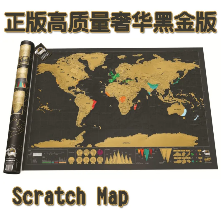 Scratch Map канцелярский магазин карты миров Deluxe Black Scratch off Map World Настенная Наклейка офисный декор 42x30 см без упаковки