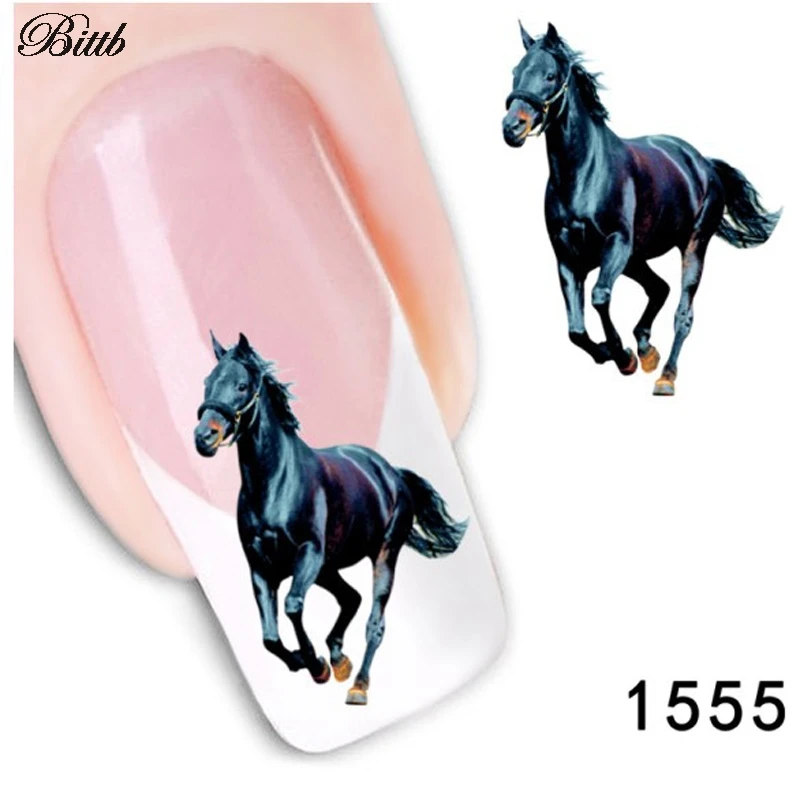 Bittb 2pcs Black Horse Nail Art Sticker Water Transfer Nail Decal Tips