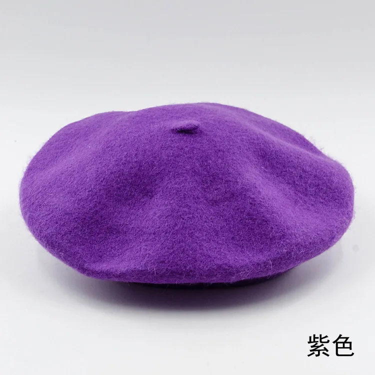Новая зимняя женская шапка винтажные береты шерсть 32 цвета шапки pillbox шапка gorras planas мужские шляпы берет boinas mujer шерстяные шапки в стиле бини - Цвет: purple