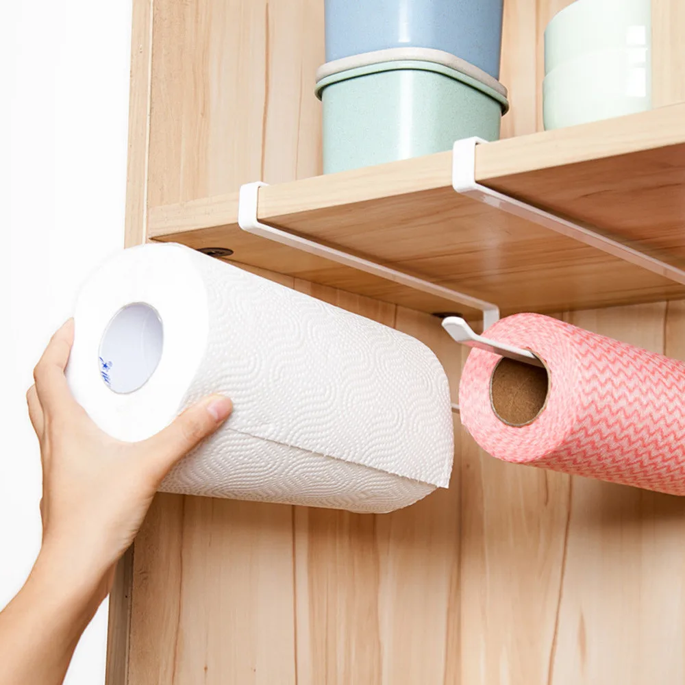 Kitchen Under Cabinet Towel Cup Paper Hanger Rack Storage Organizer Shelf Holder