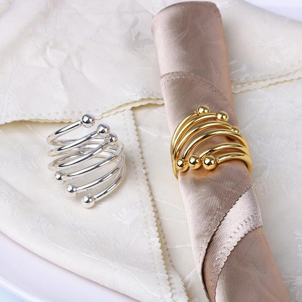 Fashion Round Metal Napkin Ring Napkin Buckle Hotel Banquet Six-Bead Spring Napkin Ring Wedding Birthday Party Supplier 