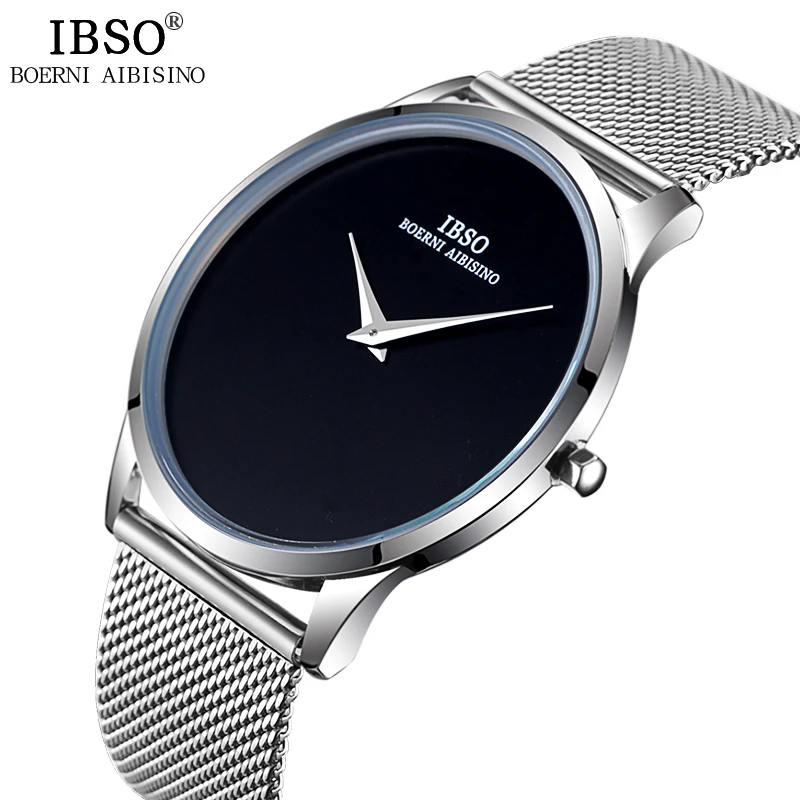 

IBSO 2018 Ultra-Thin Stainless Steel Mesh Strap New Fashion Mens Watches Simple Style Sport Business Watch Men Relogio Masculino
