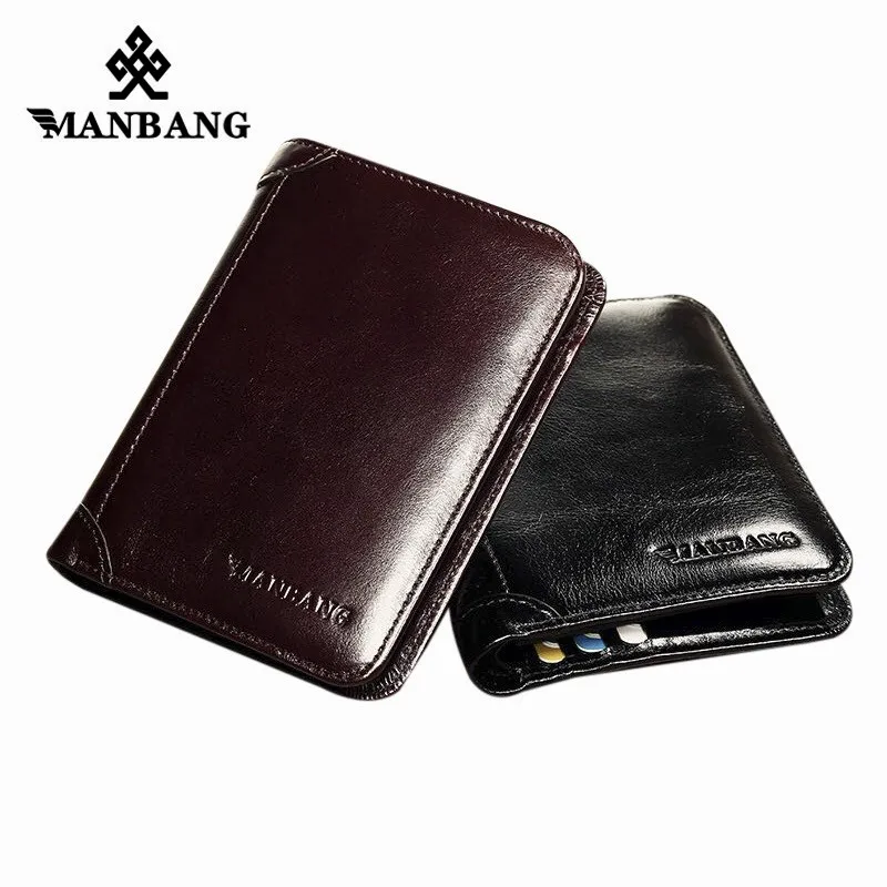 ManBang 100 Genuine Leather Wallet Fashion Short Bifold Men Wallet Casual Soild Men Wallets With Coin