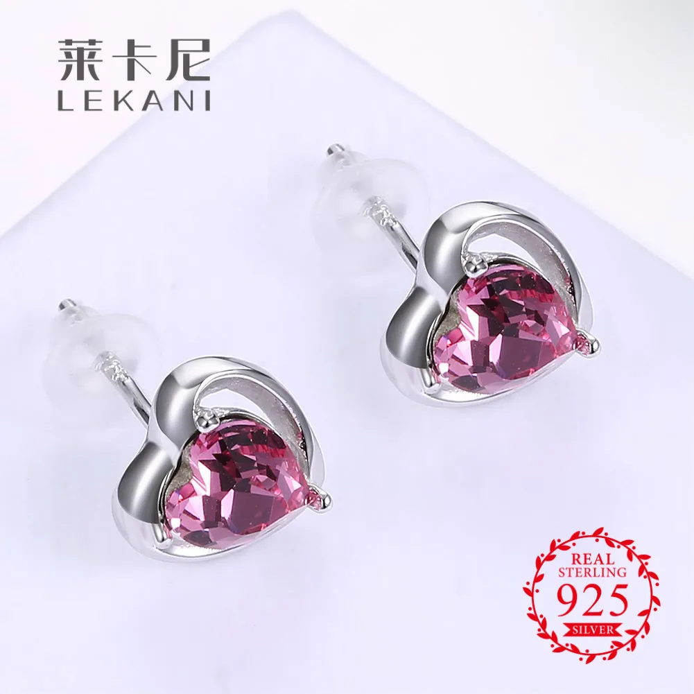 LEKANI кристаллами от Swarovski розовое сердце кристалл серьги женщины 925 стерлингов