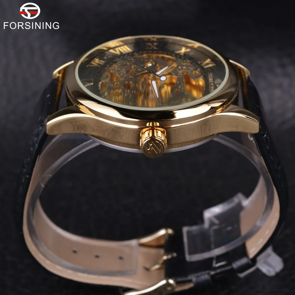 Forsining Retro Classic Design Roman Number Display Transparent Case Mechanical Skeleton Watch Men Watch Top Brand Luxury Clcok