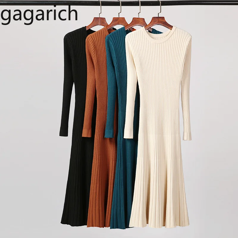 

Gagarich Women Dress Autumn Solid O-neck Stretch Knitted Female Dresses 2019 Korean Long Sleeve Slim Midi Vestidos Verano