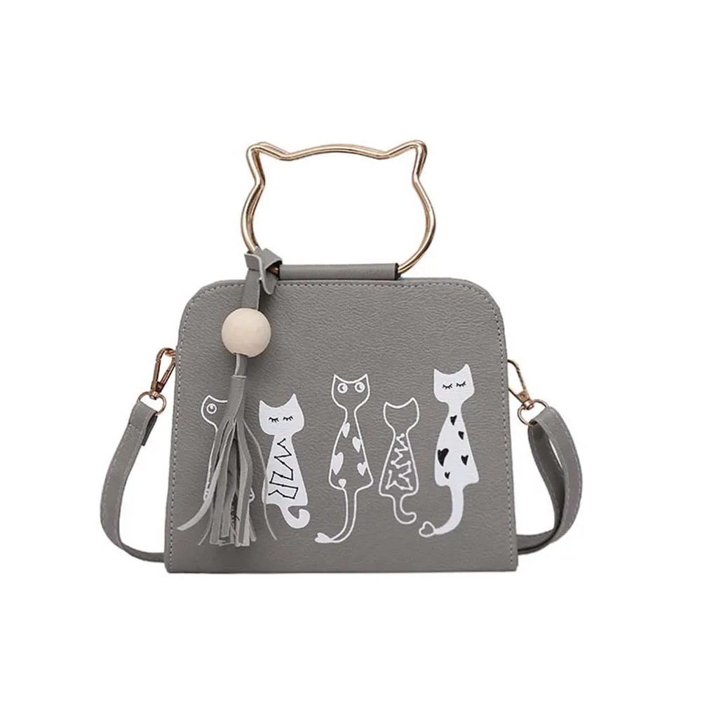

Fashion Women Handbags 2017 New Women Scrub Leather Shoulder Bags Cute Cartoon Cats Printed Small Crossbody Bags OH66