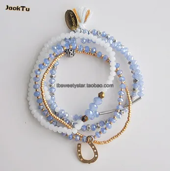 

JTJACKTU light blue crystal mixed 5 pieces into one set single wrap bracelet