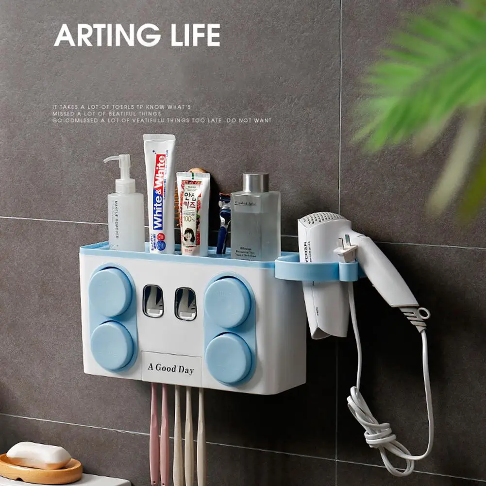 

Multifunction Free Punching Storage Rack for Toothbrush Cup Toothpaste Hair Drier