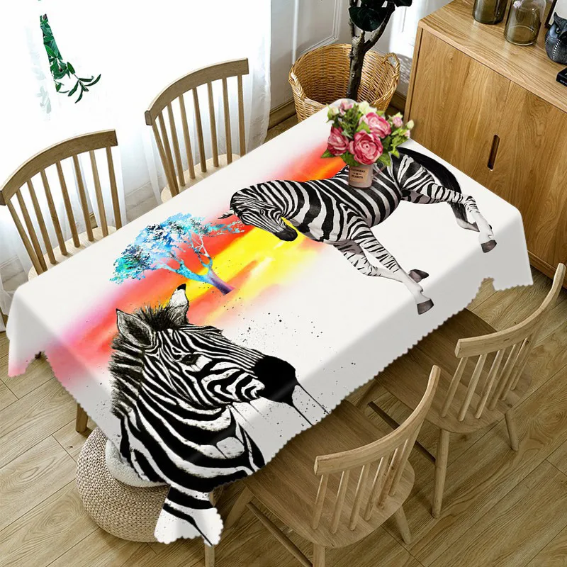 

black and white dining Tablecloth waterproof 3D rectangular tablecloth round table cloth customized size zebra Cushion cover