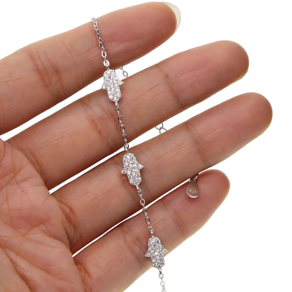 Браслет с подвесками AAA Искрящийся Маленький милый браслет Хамса для девушек и женщин лучший подарок настоящий 925 пробы модный браслет Фатимы
