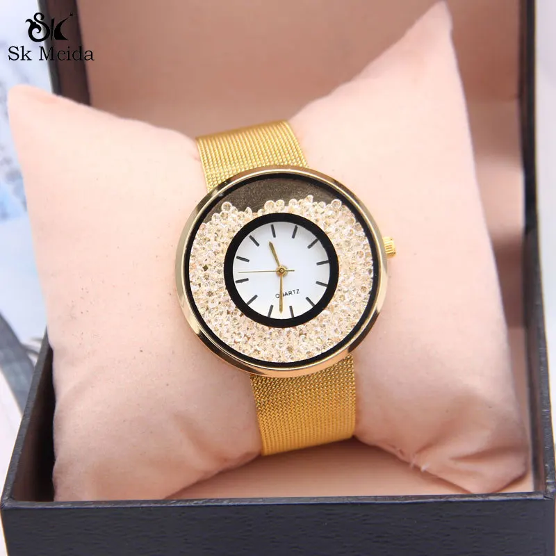 

Popular quartz watch metal large dial round two ring ball alloy mesh belt round Exquisite and compact reloj mujer clock SW-55