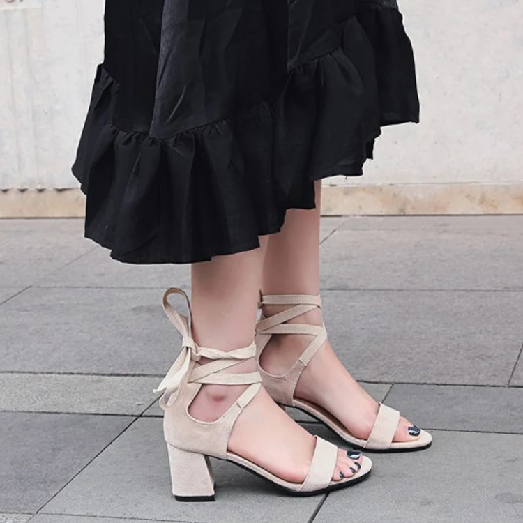 Sandalias de tacón alto talla grande 11 12 13 14 15, zapatos de mujer,  zapatos de mujer de verano, tacón grueso de gamuza, correa de tobillo con  tacón, zapatos romanos|Sandalias de mujer| - AliExpress