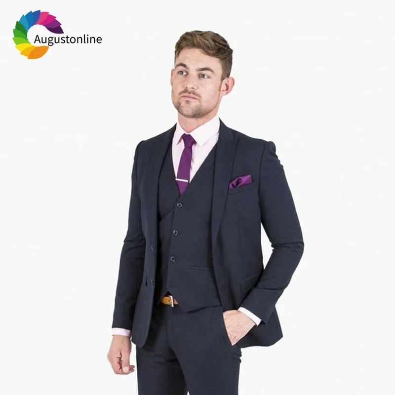 Slim Fit Navy Blue Men Suits Wedding Tuxedos terno Groom Wear 3 Pieces (Jacket+Pants+Vest) Costume Homme Blazer Prom Suits royal blue formal men suits business wedding tuxedos groom wear terno 2 pieces jacket pants slim fit groomsman costume homme