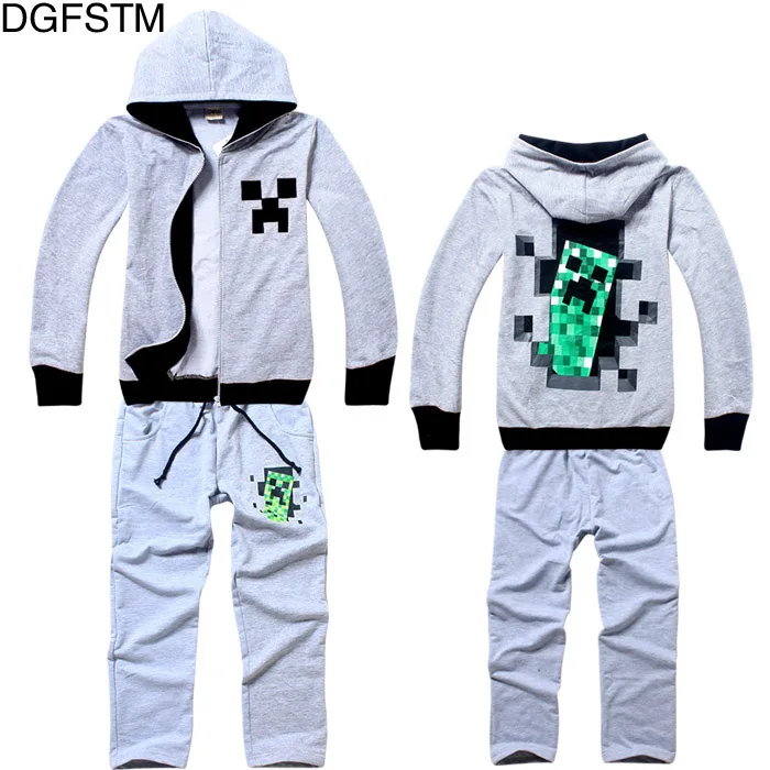 

Autumn and winter new children's cartoon Minecraft adventure game boy cotton long-sleeved zipper hoodie + trousers suit clothing