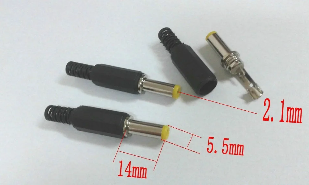 

25pcs 2.1mm X 5.5mm with yellow color tip male DC power plug connectors for CCTV
