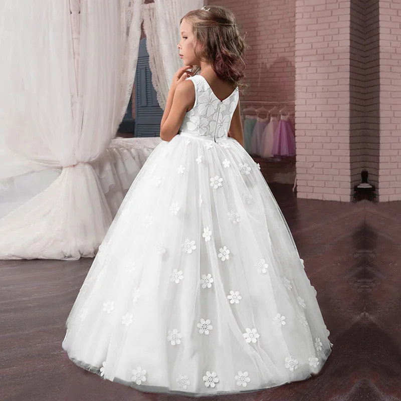 Flower Girl Wedding Party Little Bridesmaid Banquet Tail Embroidery Dress Girl's Birthday Party Dinner Party First Dinner Dress