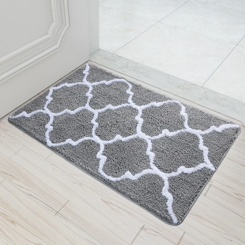 Bathroom Mat Non Slip Absorbent Doormat Living Room Grey Blue Moroccan Pattern Rectangle Microfiber Mat 40x65cm/50x80cm