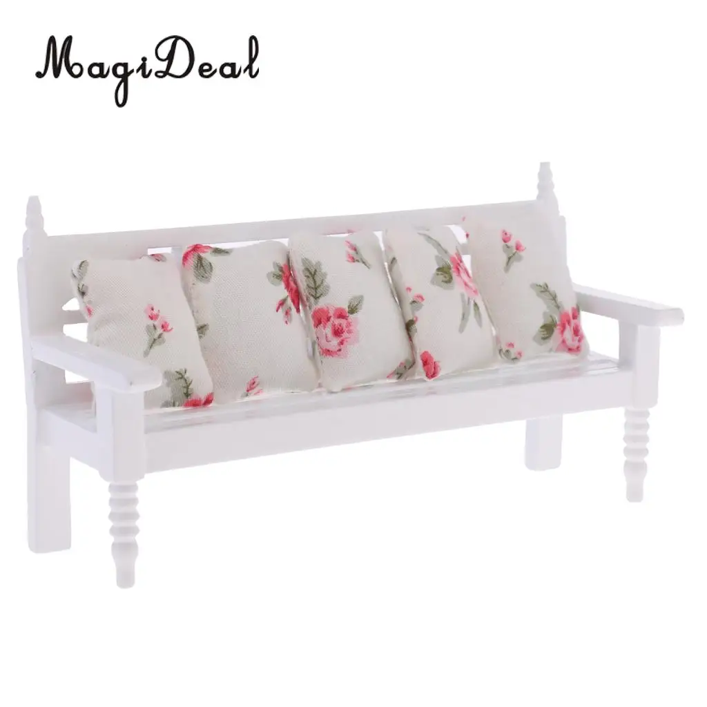 1/12 Dollhouse Miniature Furniture Living Room Long Chair Roses Cushions Set for Dolls Accessory Decoration Pretend Play Toy