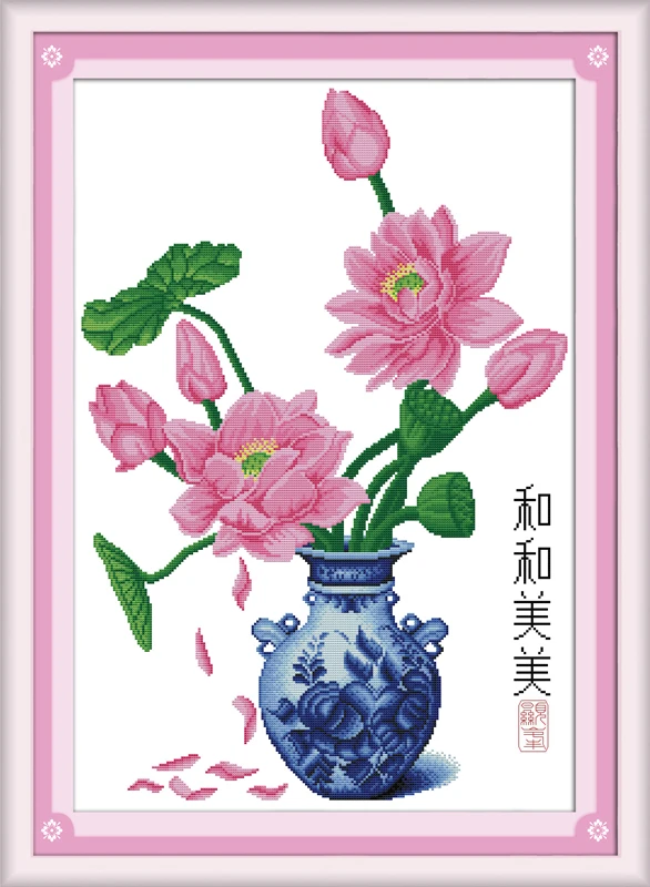 

Happy & harmonious Cross Stitch Kits 11CT Printed 14CT Set DIY Chinese Cotton Cross-stitch Counted Embroidery Needlework