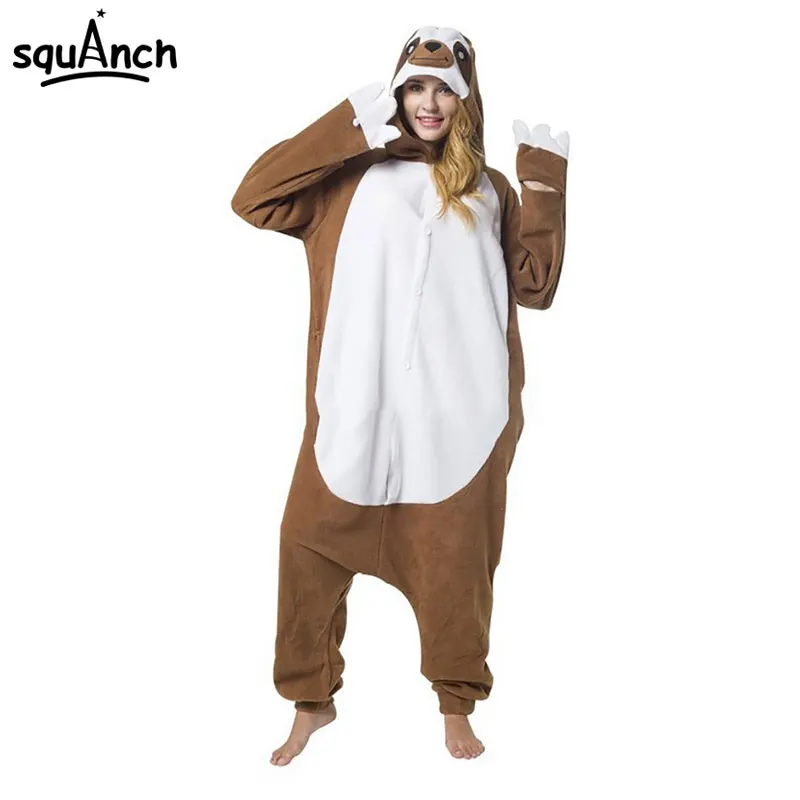 

Brown Sloth Onesie Animal Kigurumi Cartoon Pajama Adult Unisex Women Home Wear Polar Fleece Jumpsuit Funny Festival Party Fancy