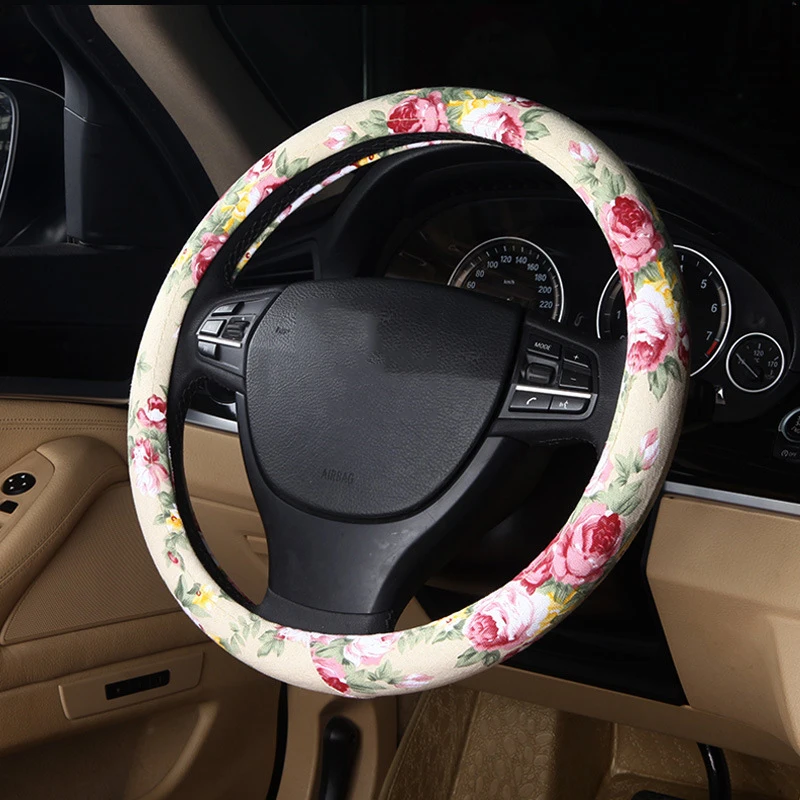 Винтажная крышка рулевого колеса автомобиля цветок Лен с принтом чехлы ...