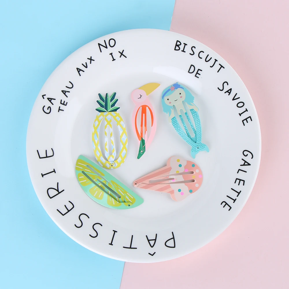 1Pair Cute Hair Clips Ice Cream/Fruit/Mermaid Girl Baby Kid Hairpins Children Slides Snap Barrettes Hair Styling Accessories