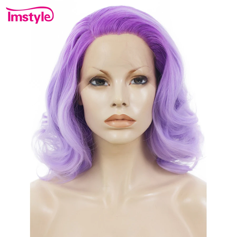 Imstyle Ombre Фиолетовый парик синтетические волосы на кружеве парик короткие Искусственные парики для женщин высокое температура волокно Glueless