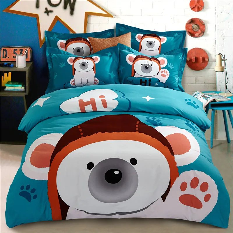 

Dog cartoon Bedding Set Queen King Size thick Cotton Bedlinens Duvet Cover Set Flat Sheet Pillow Cases Bedding Set