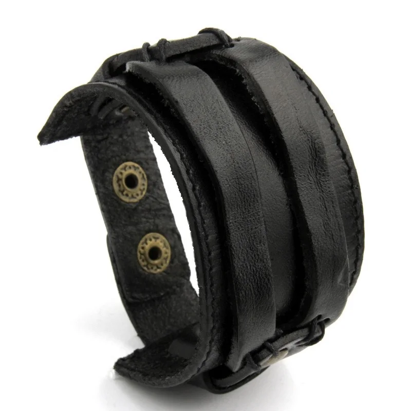 BAMOER кожаные манжеты двойной широкий браслет веревка браслеты коричневый для мужчин модный мужской браслет унисекс ювелирные изделия подарок PI0296