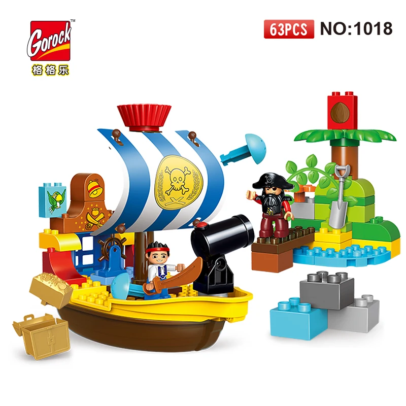 

GOROCK Big Size 63pcs Pirate Ship Series Building Blocks Compatible LegoINGlys Duploe Sets Toys For Children Kids Birthday