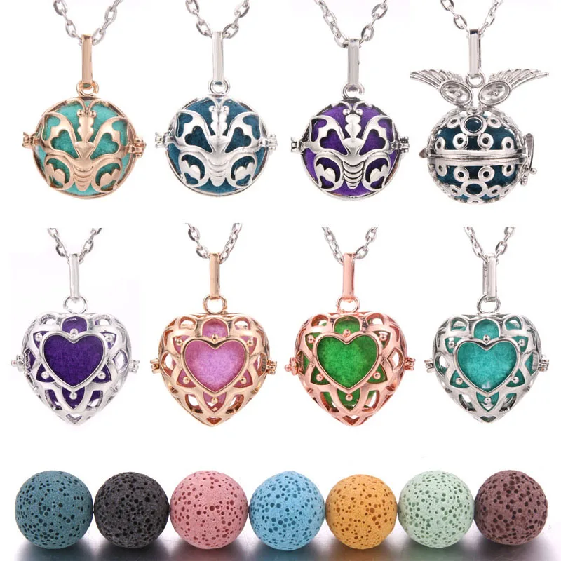 

16mm Felt Balls Lava Stone Aromatherapy Antique Vintage Necklaces Locket Perfume Essential Oil Diffuser Necklace